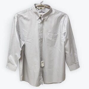 Enro Ultra Pinpoint Mens Silver Grey Button Down Dress Shirt 19 34-35 Big NWT